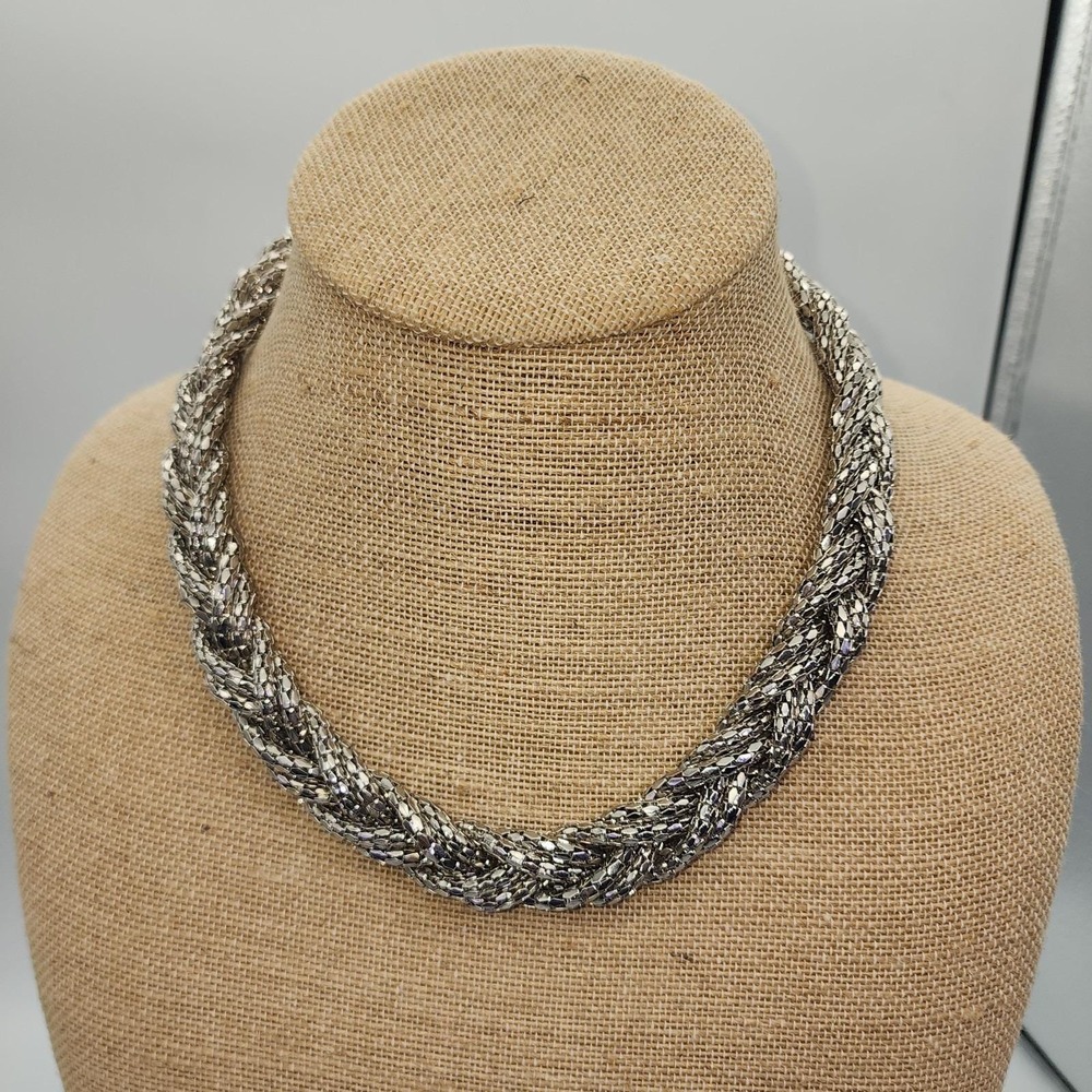 Express Choker‎ Necklace Silver Tone 6 Strand Braided Chain Adjustable 18-21"